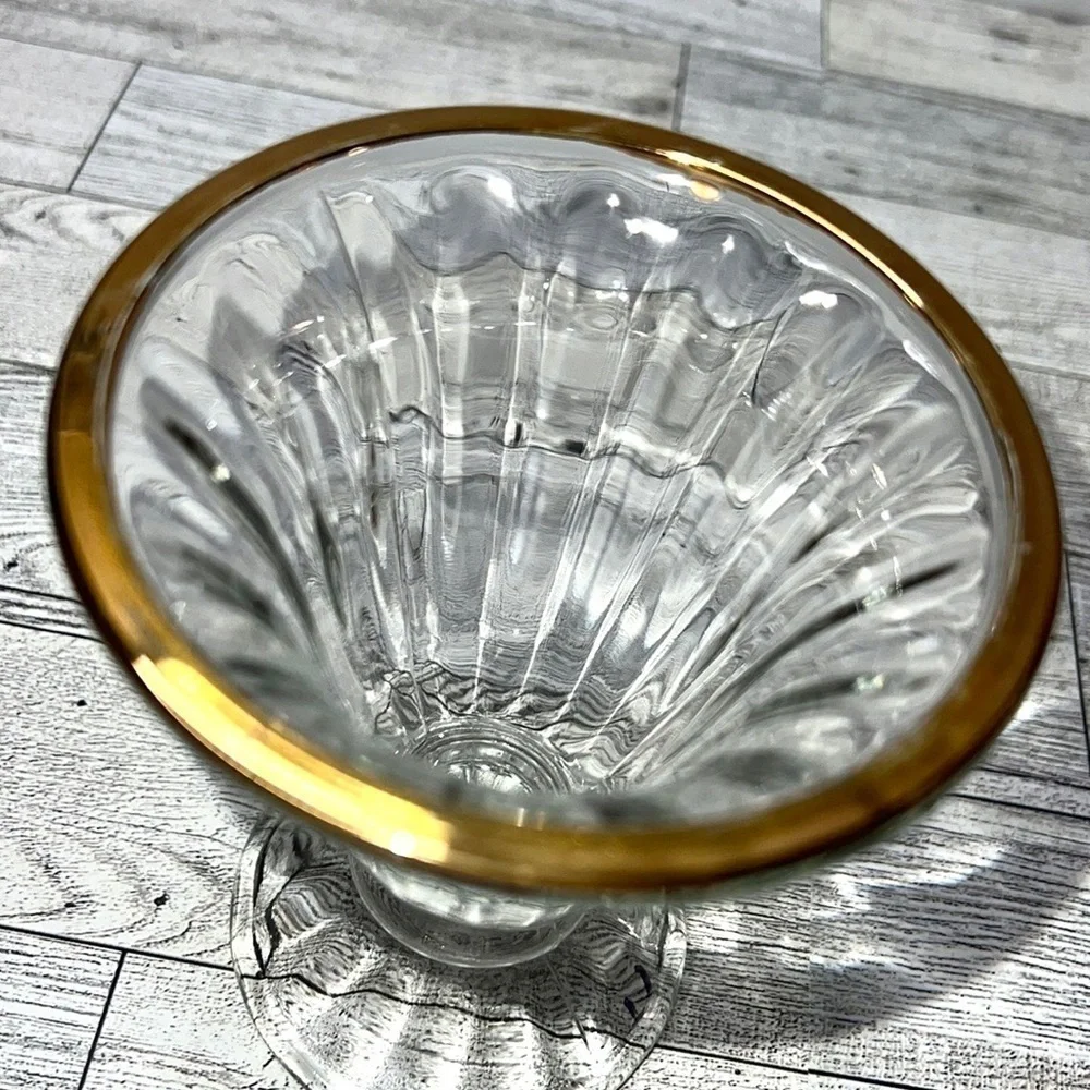 Libbey Vintage Gold Rim Pressed Glass Ice Cream Sundae Set of 4